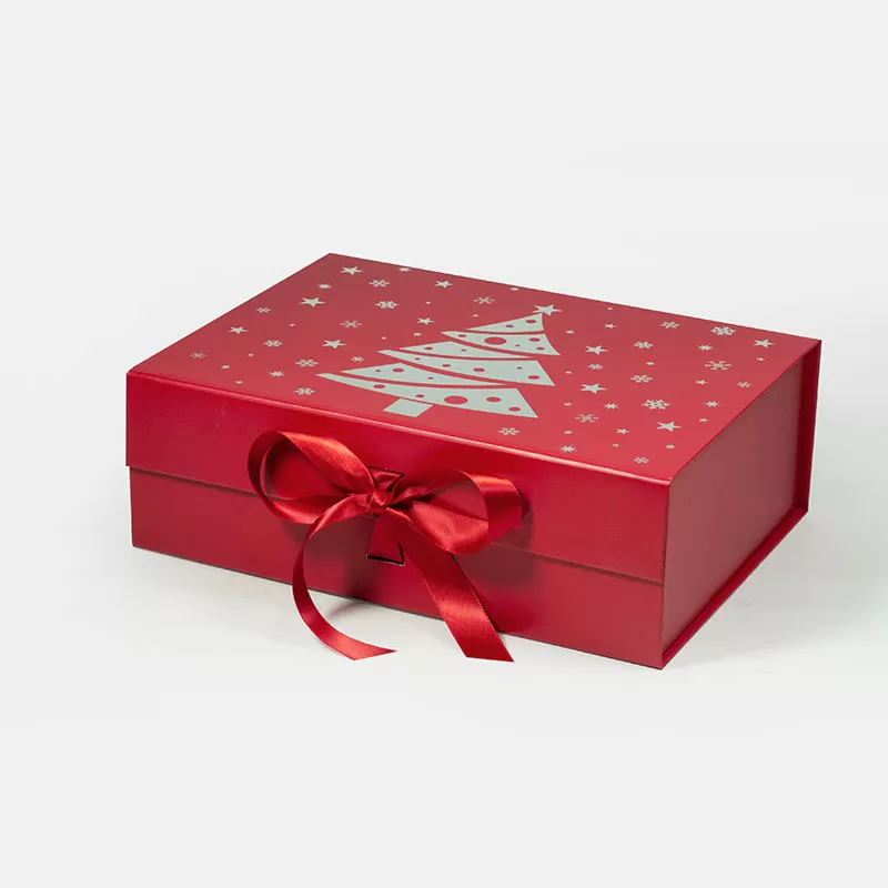 Boîte-cadeau de réveillon de Noël noir moyen avec ruban – Geotobox
