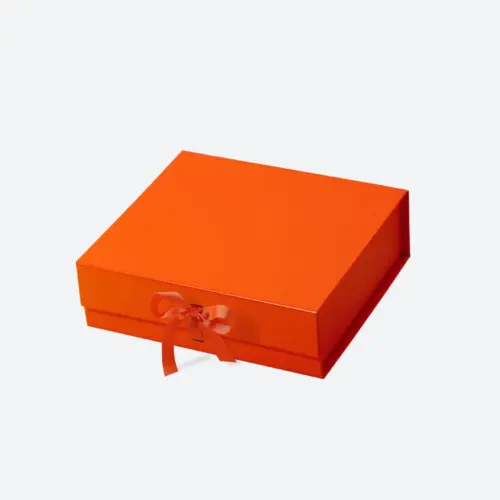 Coffret cadeau magnétique carré orange A6 avec ruban