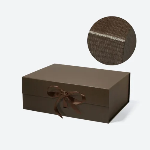 Coffret cadeau magnétique A4 marron foncé avec ruban
