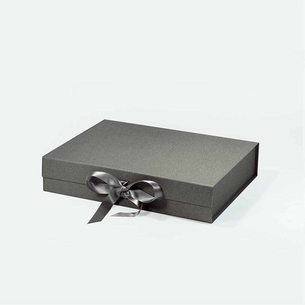 A4 Shallow Grey Magnetic Gift Box with Ribbon