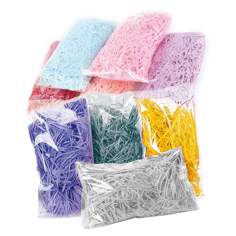 Different colors of paper fillers in a bag