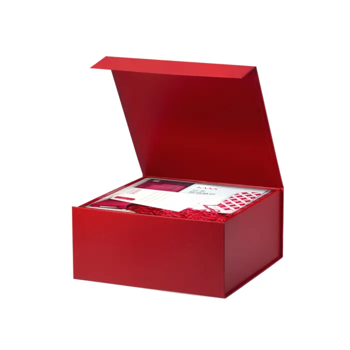 Medium Square Red Magnetic Gift Box with Ribbon - Geotobox