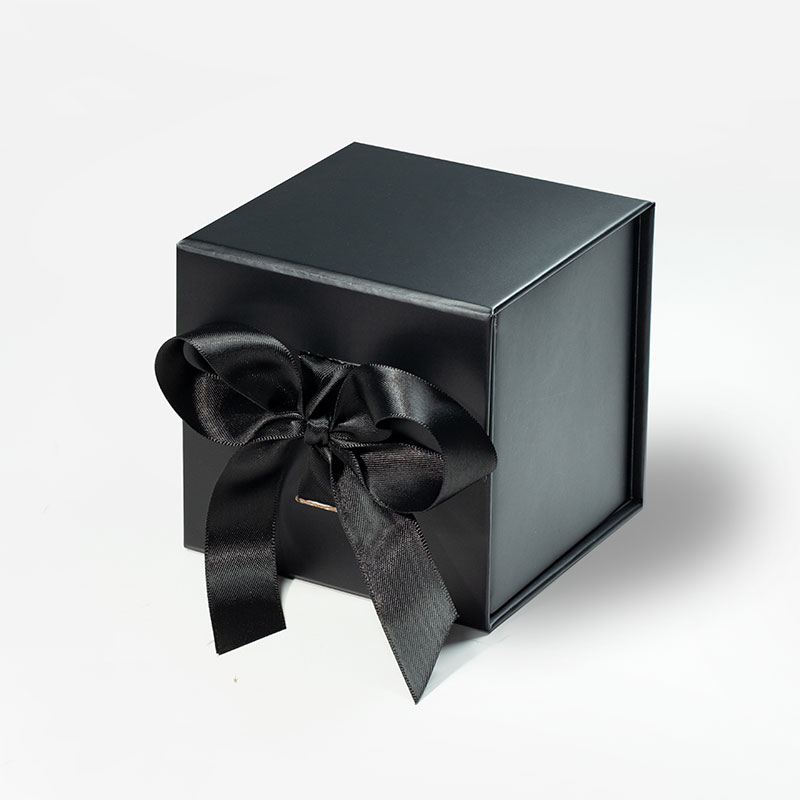 Small Cube Black Magnetic Box with Ribbon - Custom Luxury Gift Boxes