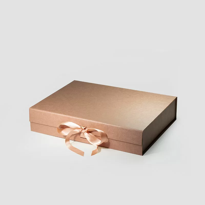 A4 Shallow Kraft Magnetic Gift Box with Ribbon