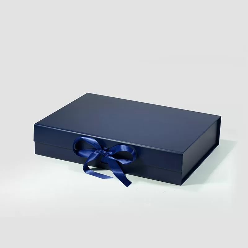 A4 Shallow Navy Blue Magnetic Gift Box with Ribbon