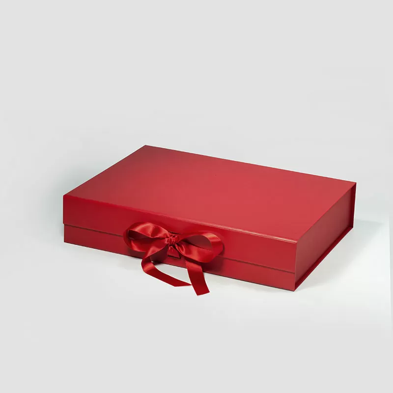 A4 Shallow Red Magnetic Gift Box with Ribbon