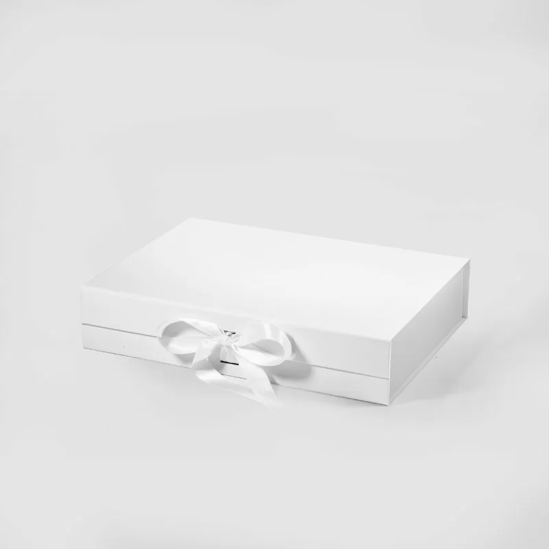 A4 Shallow White Magnetic Gift Box with Ribbon