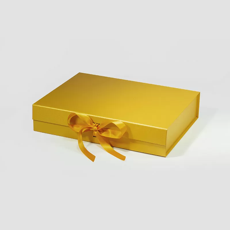 A4 Shallow Pearl Yellow Magnetic Gift Box with Ribbon
