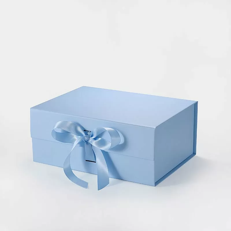 A5 Deep Baby Blue Magnetic Gift Box with Ribbon - Geotobox
