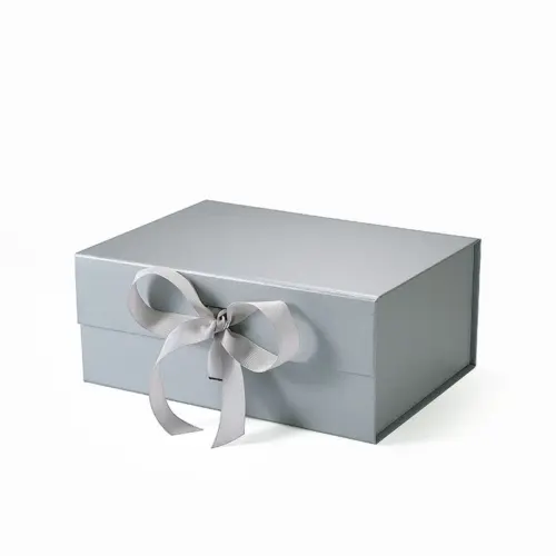 Small Cube Navy Blue Magnetic Gift Box with Ribbon - Geotobox