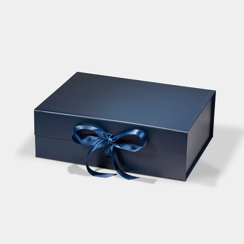 Medium Navy Blue Magnetic Gift Box with Ribbon - Geotobox