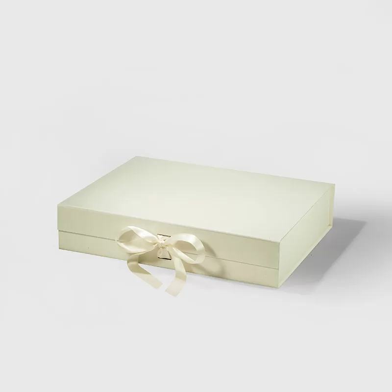 A4 Shallow Ivory Magnetic Gift Box with Ribbon