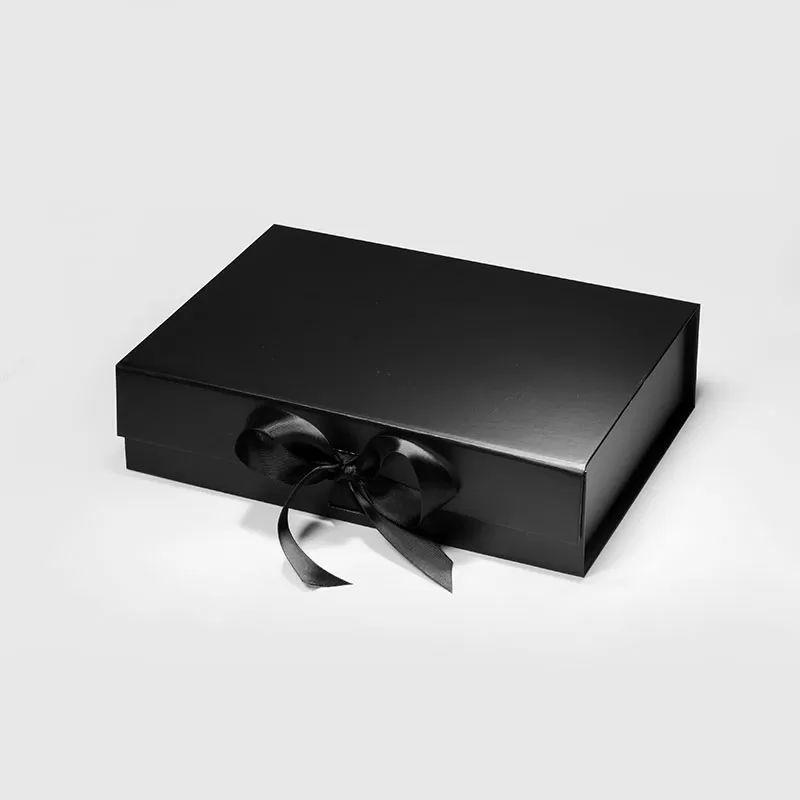 A5 Shallow Black Magnetic Gift Box with Ribbon - Geotobox
