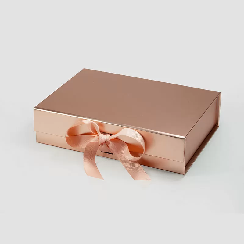 A5 Shallow Rose Gold Magnetic Gift Box with Ribbon - Geotobox