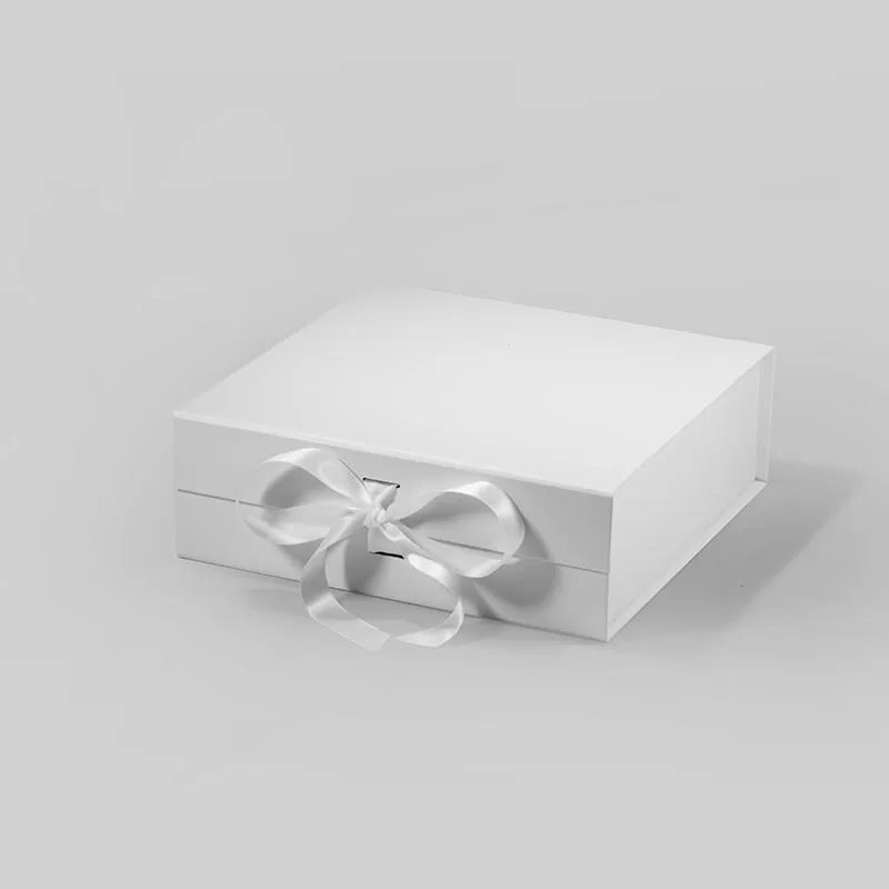 A5 Square White Magnetic Gift Box with Ribbon