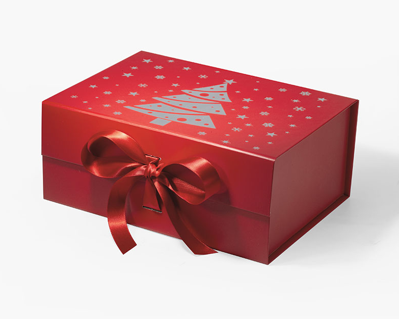 Festive A5 Dark Red Christmas Eve Gift Box With Ribbon