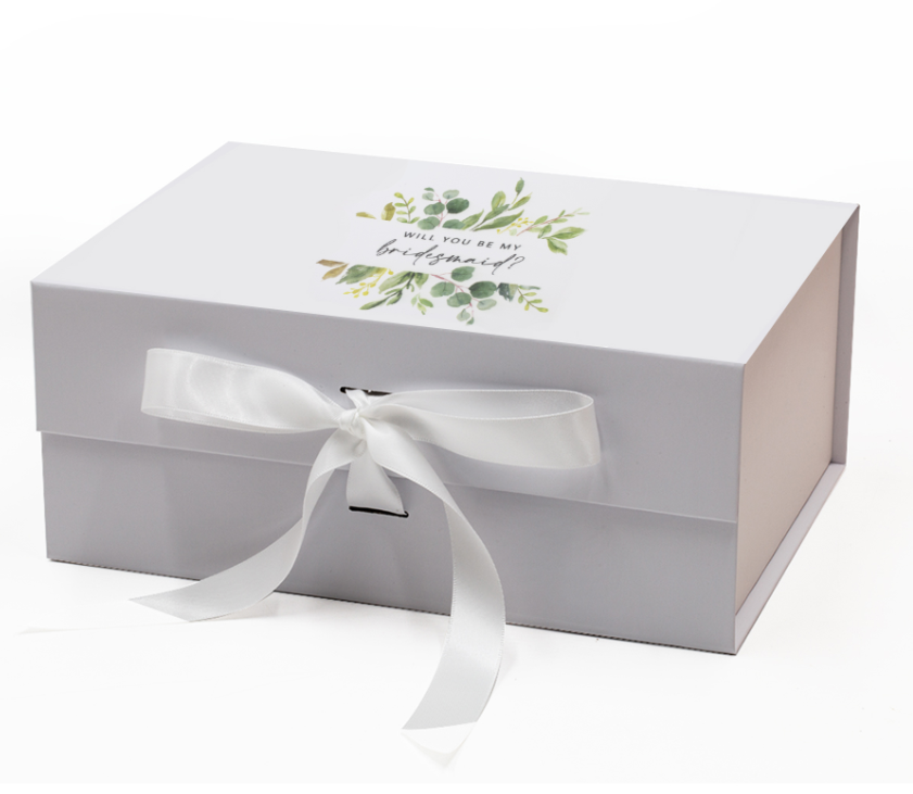 Dark White Digital Printed Bridesmaid Gift Box With Ribbon
