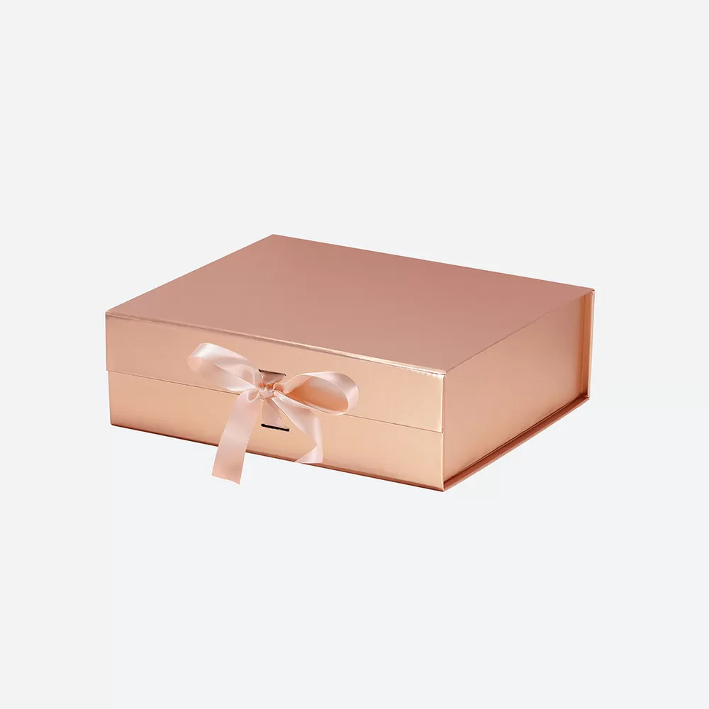 Medium Rose Gold Magnetic Gift Box with Ribbon - Geotobox