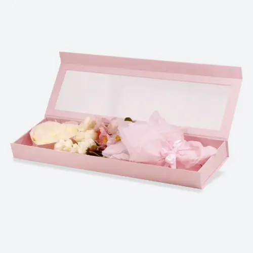 Heart F4 Pink Clear Window Heart in Flower Gift Box with Ribbon