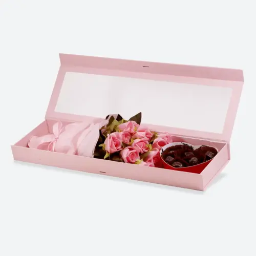 Heart F4 Pink Clear Window Heart in Flower Gift Box