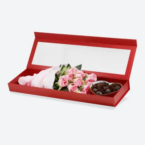 Heart F4 Red Clear Window Heart in Flower Gift Box