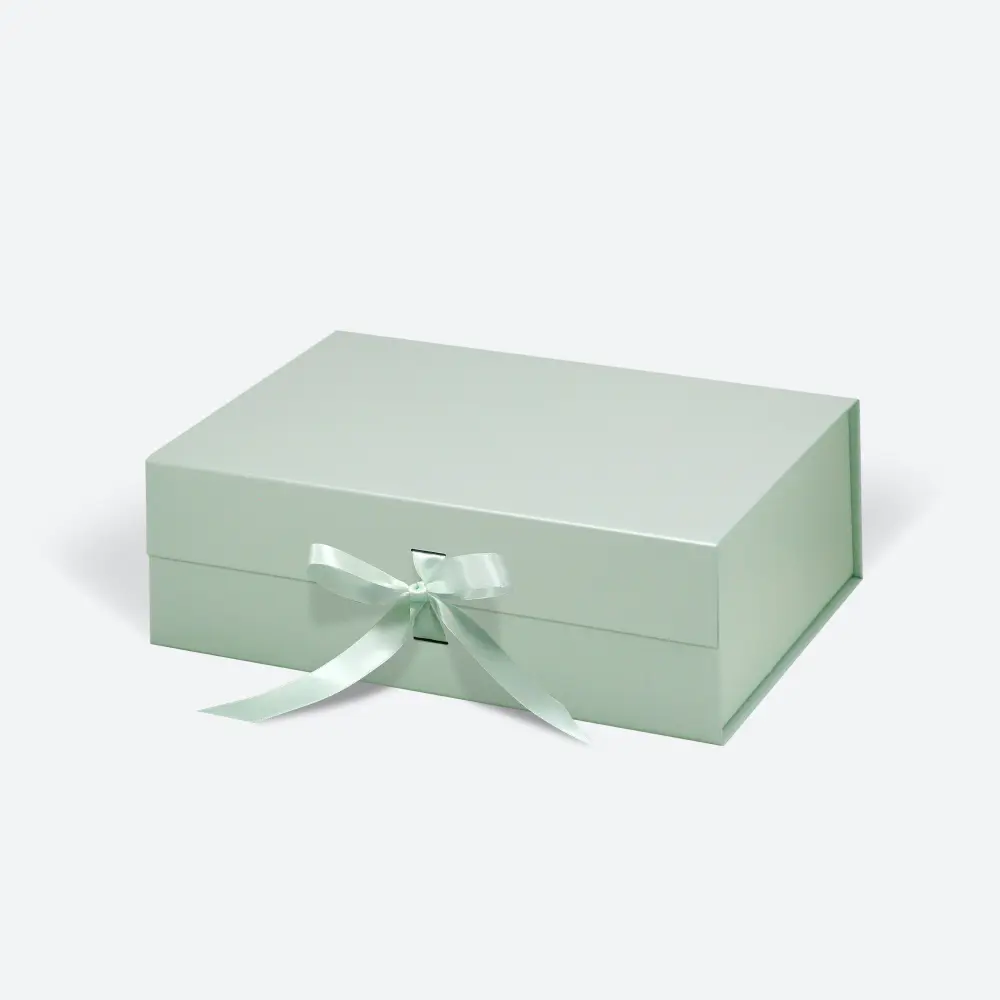 A4 Deep Sage Green Magnetic Gift Box with Ribbon - Geotobox