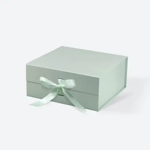 Medium Square Sage Green Magnetic Gift Box with Ribbon