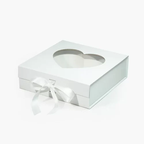 A5 Square White Gift Box with Clear Window and Heart Shaped Box