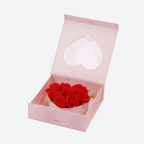 A5 Square White and Pink Gift Box with Clear Window and Heart Shaped Box