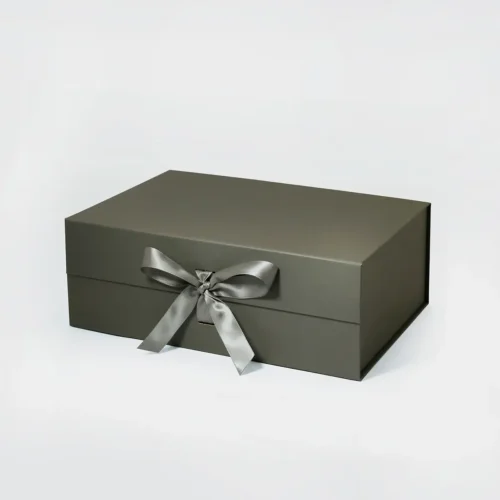 A4 Deep Graphite Gray Gift Box with Ribbon