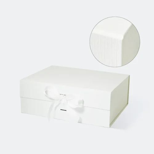 A4 Deep Off White Fine Linen Gift Box with Ribbon